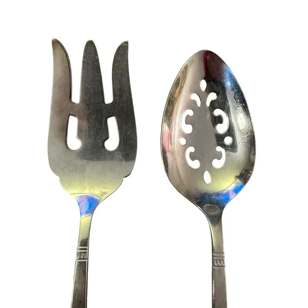LOT OF 2 ONEIDA COMMUNITY  Vinland Stainless SERVING SPOON MEAT‎ FORK